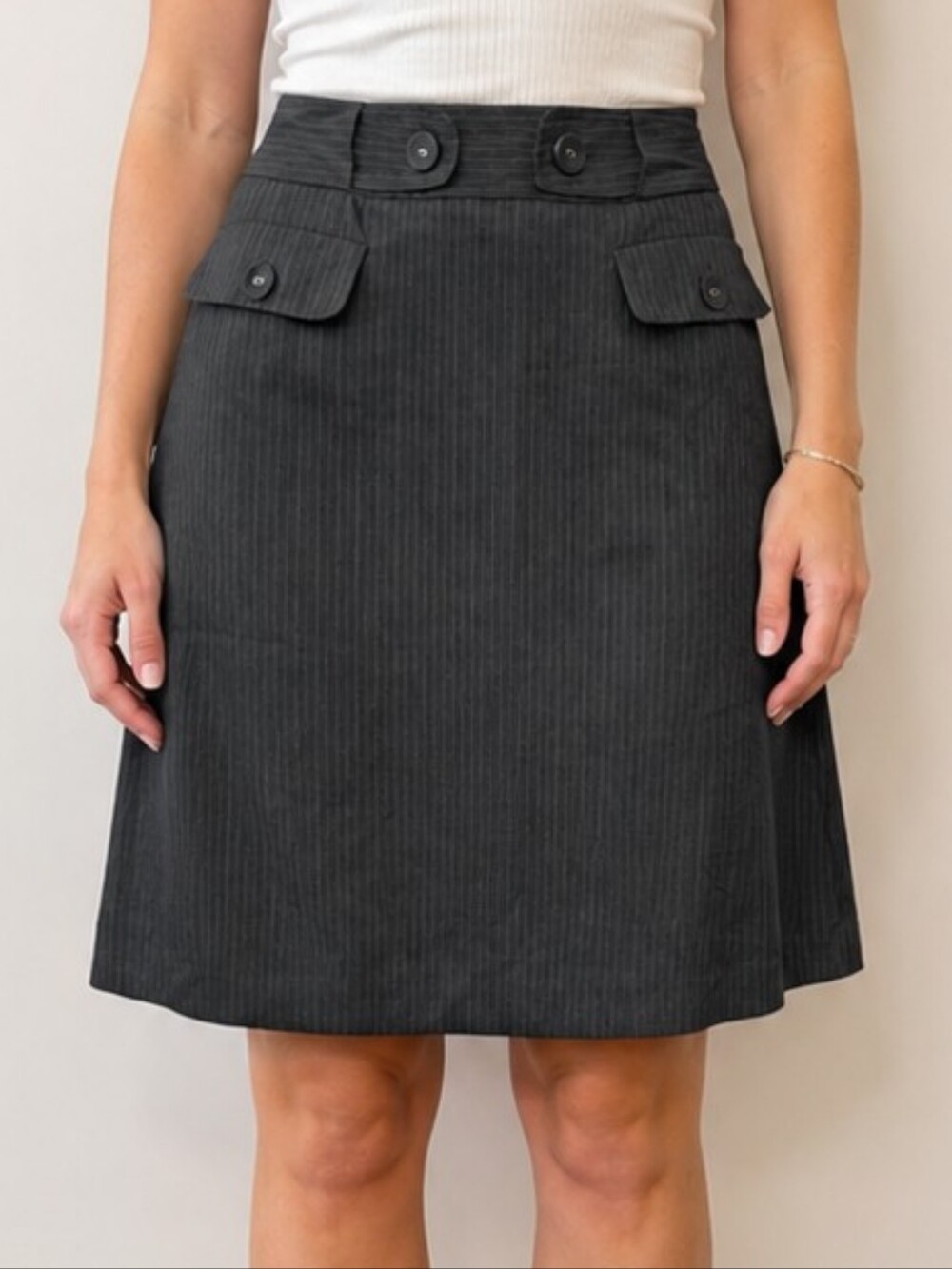 Mario Serrani Italy Pinstripe A-Line Skirt Size 6 Charcoal